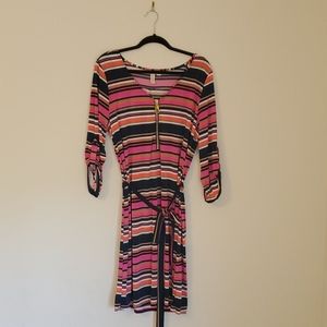 Pink and Navy Striped Dress